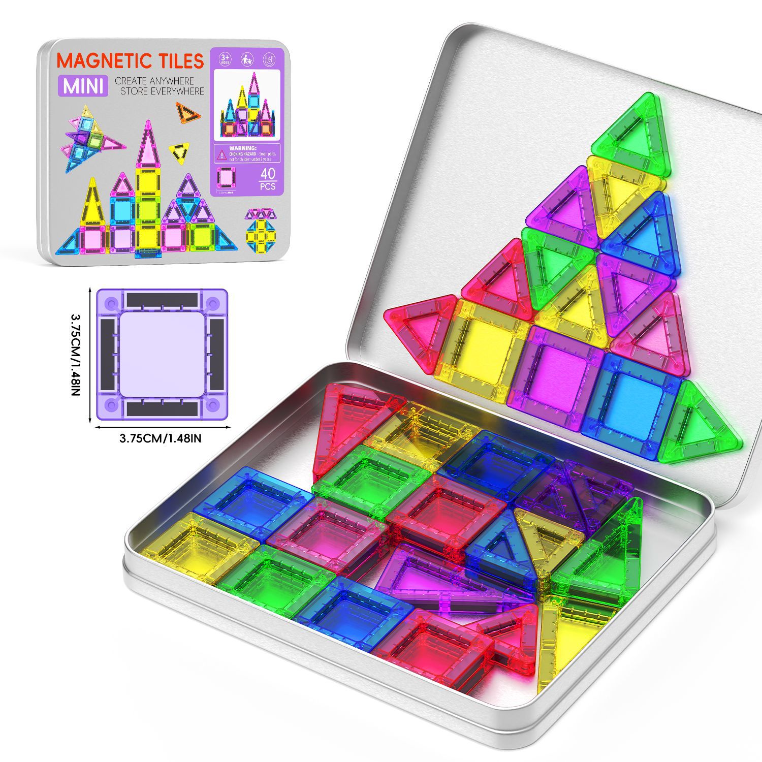 Mini Magnetic Tiles Magnetic Blocks Travel Set Educational Toys Magnetic Building Blocks Tiles for K(图1)
